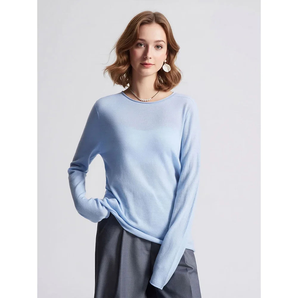 Damen Langarm Pullover Rundhalsausschnitt Uni Basic