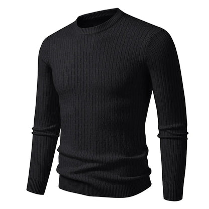 Herren Rundhals Pullover Zopfmuster Langarm Strickpullover