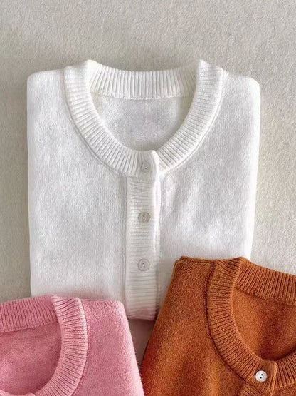 Damen Cardigan Rundhals Strickjacke mit Knöpfen