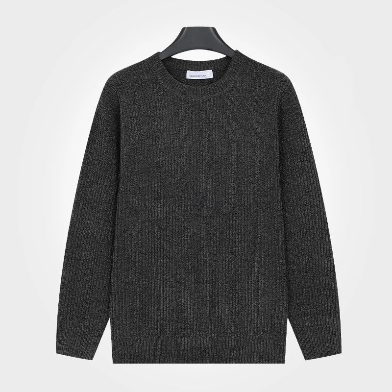 Herren Rippstrick Pullover Rundhals Langarm Strickpullover