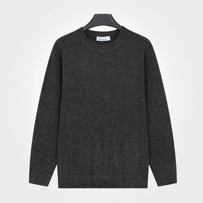 Herren Rippstrick Pullover Rundhals Langarm Strickpullover