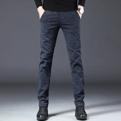 Herren Hose Grau Kariert Slim Fit Stoffhose