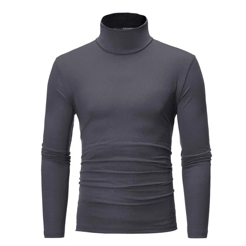 Herren Rollkragenpullover Langarmshirt Eng Anliegend