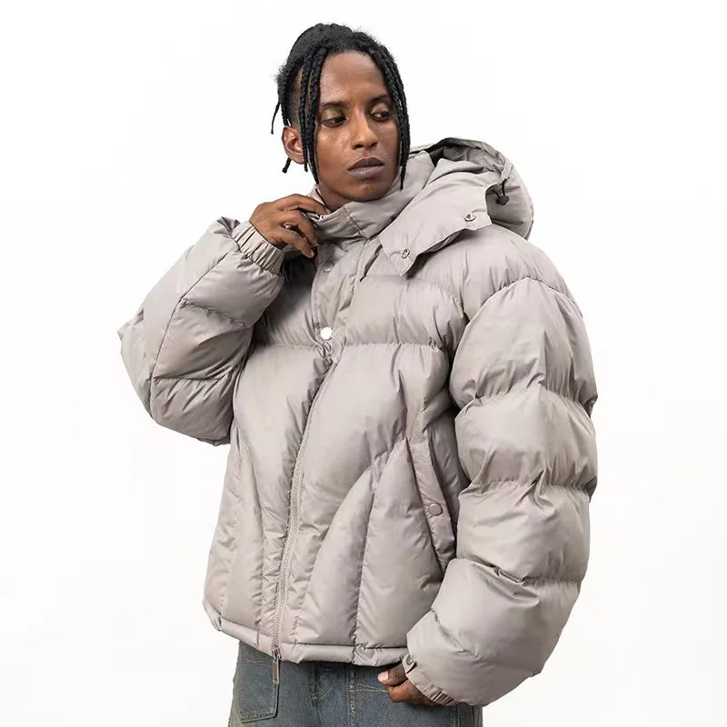 Kurze Steppjacke mit Kapuze und Reißverschluss für Herren, Schwarz oder Khaki