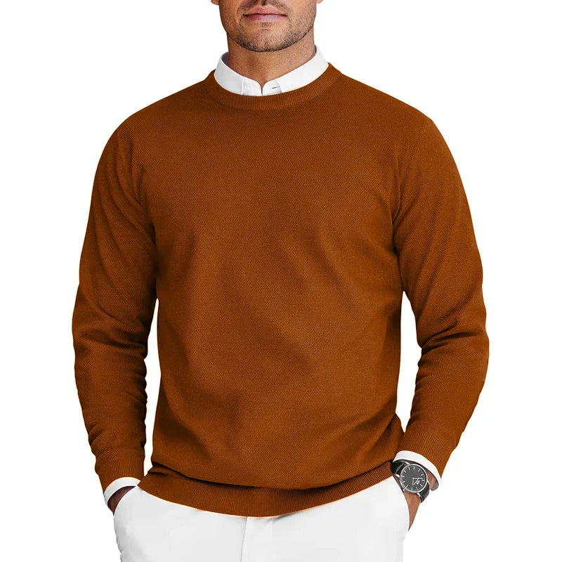 Herren Rundhals Pullover Langarm Feinstrick