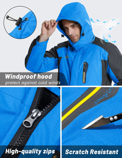 Herren Winterjacke mit Kapuze Gefütterte Outdoor-Jacke Wasserabweisend Warm