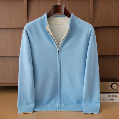Unisex Strickjacke mit Stehkragen und Reißverschluss