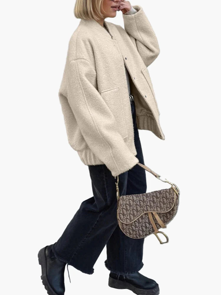 Damen Oversize Bomberjacke im Teddy-Stil – Lässige Trendjacke für Alltag und Streetstyle