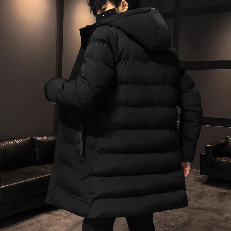 Herren Winter Steppjacke mit Kapuze Lang Warm Pufferjacke