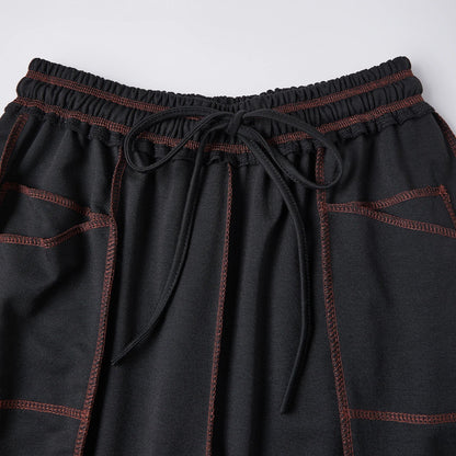 Damen Freizeithose Braun Weites Bein Elastischer Bund Kordelzug