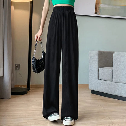 Damen Plissee Hose Weites Bein Hoher Bund Elastisch