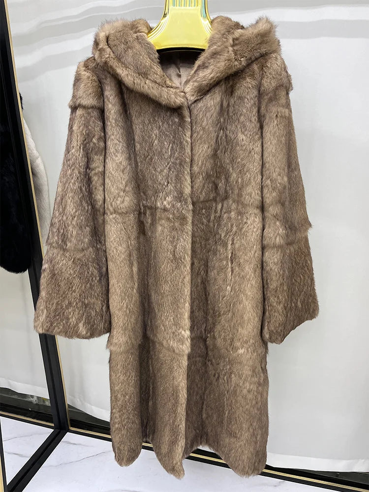 Damen Wintermantel Kapuzenmantel aus flauschigem Material Langarm