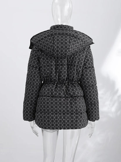 Damen Steppjacke mit Kapuze und Kordelzug, gepolstert, versch. Muster