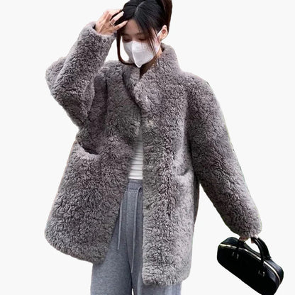 Damen Teddyfell Winterjacke Lässig Warm Modern