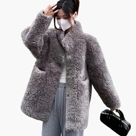 Damen Teddyfell Winterjacke Lässig Warm Modern