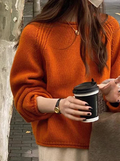Damen Strickpullover Rundhals Oversize Raglanärmel