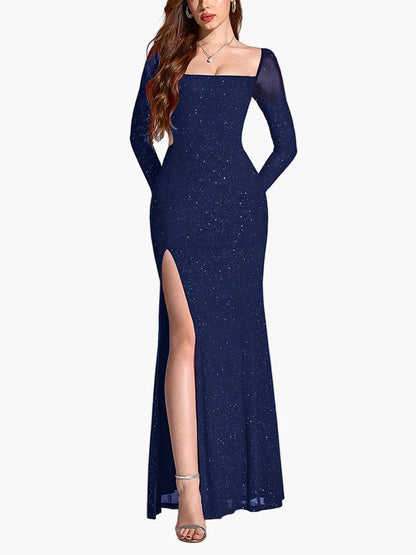 Damen Abendkleid mit Schlitz, Eleganter Maxikleid Stil für festliche Anlässe und Partys