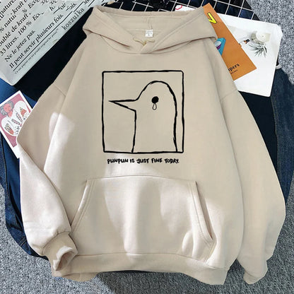 Hoodie mit Pinguin-Print, Beige