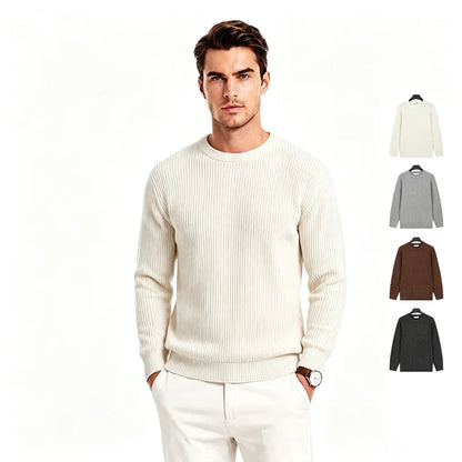 Herren Rippstrick Pullover Rundhals Langarm Strickpullover