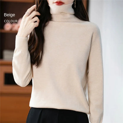 Damen Rollkragenpullover Langarm Strickpullover