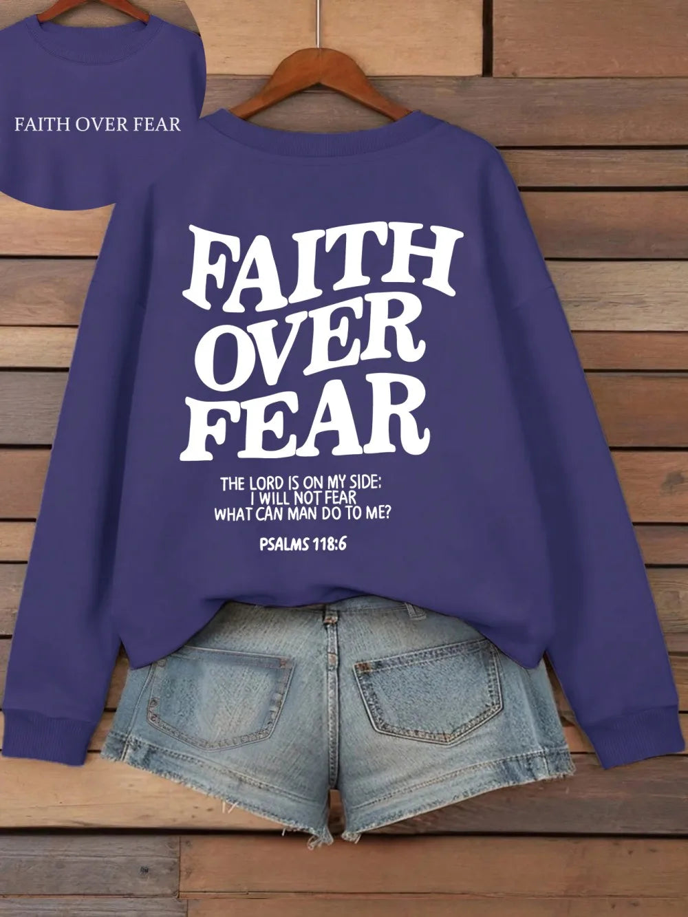 Hoodie mit Kapuze und "Faith Over Fear" Druck, lockere Passform