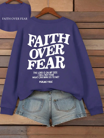 Hoodie mit Kapuze und "Faith Over Fear" Druck, lockere Passform