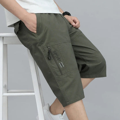 Herren Cargo Shorts Capri Hose Bermuda mit elastischem Bund & Taschen