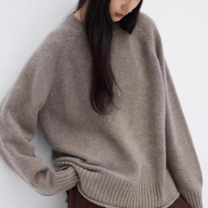Damen Pullover Rundhalsausschnitt Oversize Langarm Strickpullover