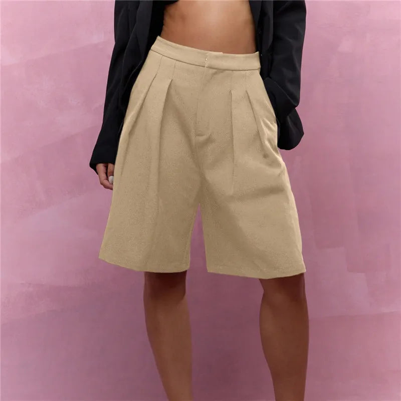 Damen Bermuda Shorts mit Bundfalten und weitem Bein