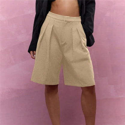 Damen Bermuda Shorts mit Bundfalten und weitem Bein