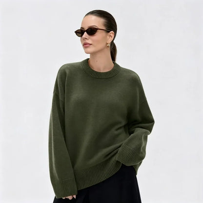 Damen Oversize Pullover Rundhals Rippstrickbündchen Lange Ärmel