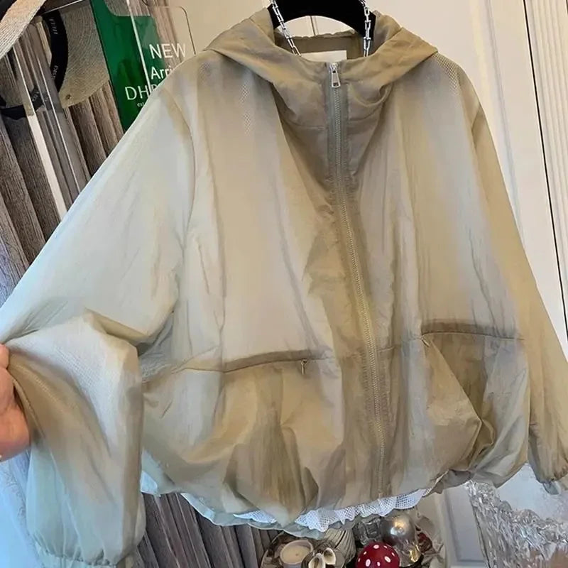Damen Leichte Windbreaker Jacke mit Kapuze und Reißverschluss Rosa