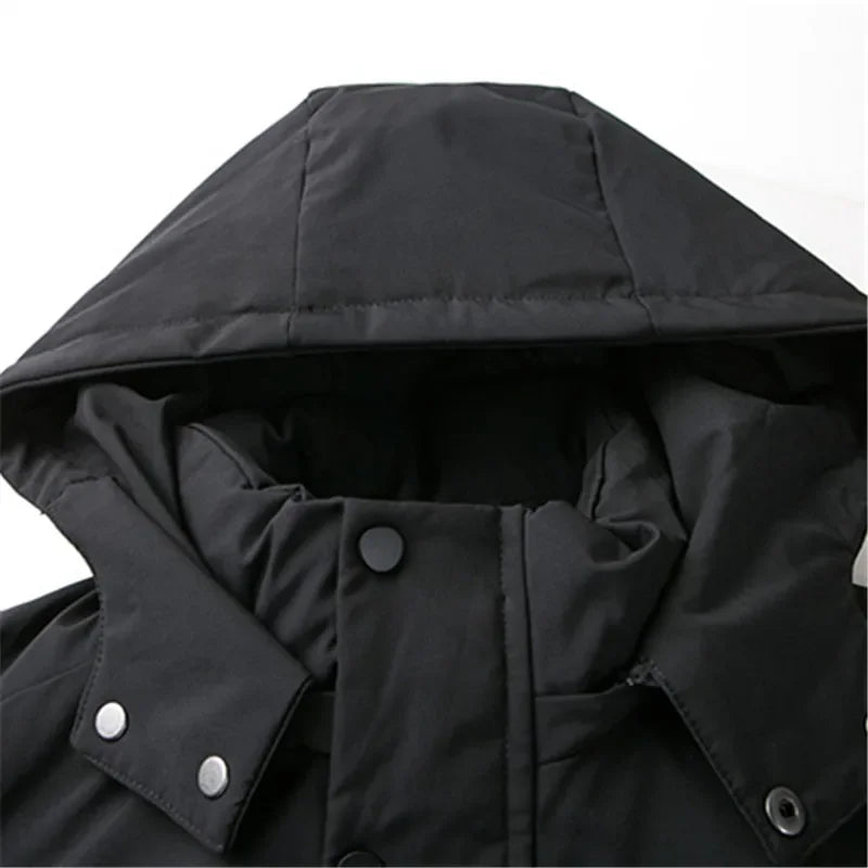 Herren Winter Steppmantel Lang mit Kapuze Schwarz