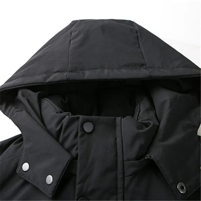 Herren Winter Steppmantel Lang mit Kapuze Schwarz