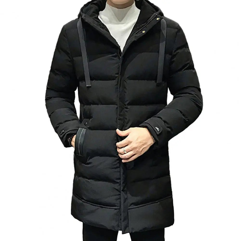 Herren Langer Winter Steppmantel mit Kapuze – Warm gefüttert