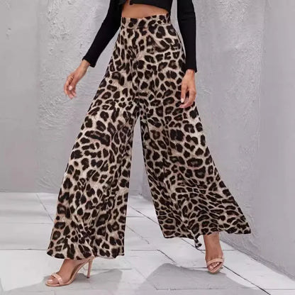 Damen Palazzo Hose Leo-Print Weites Bein