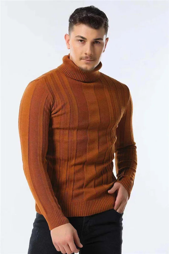 Herren Rollkragenpullover mit Rippstruktur – Eng anliegender Strickpullover