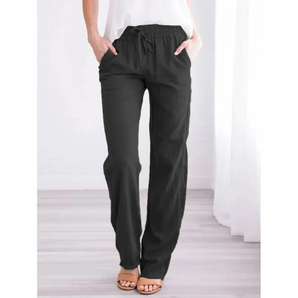 Damen Freizeithose mit weitem Bein, Kordelzug und elastischem Bund