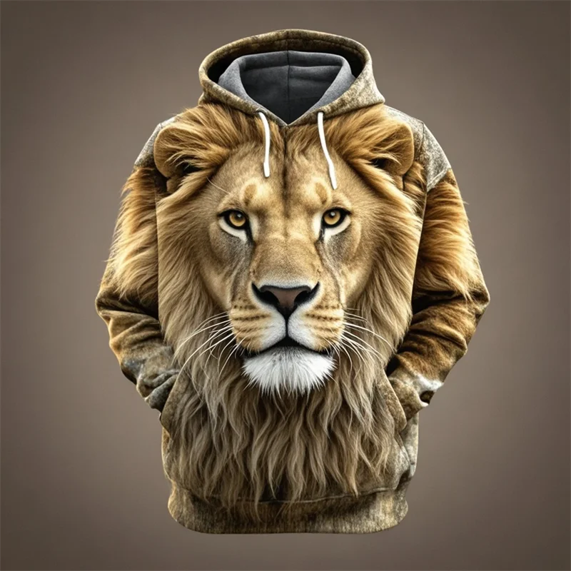 Hoodie Unisex Löwenkopf-Print mit Kapuze Kängurutasche