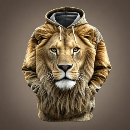 Hoodie Unisex Löwenkopf-Print mit Kapuze Kängurutasche