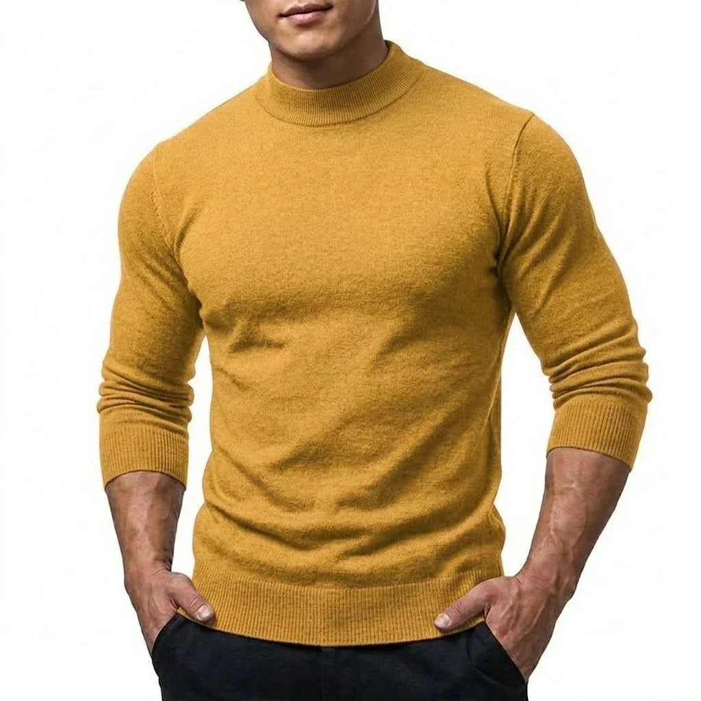 Herren Mock Neck Pullover Slim Fit Feinstrick Rollkragenpullover