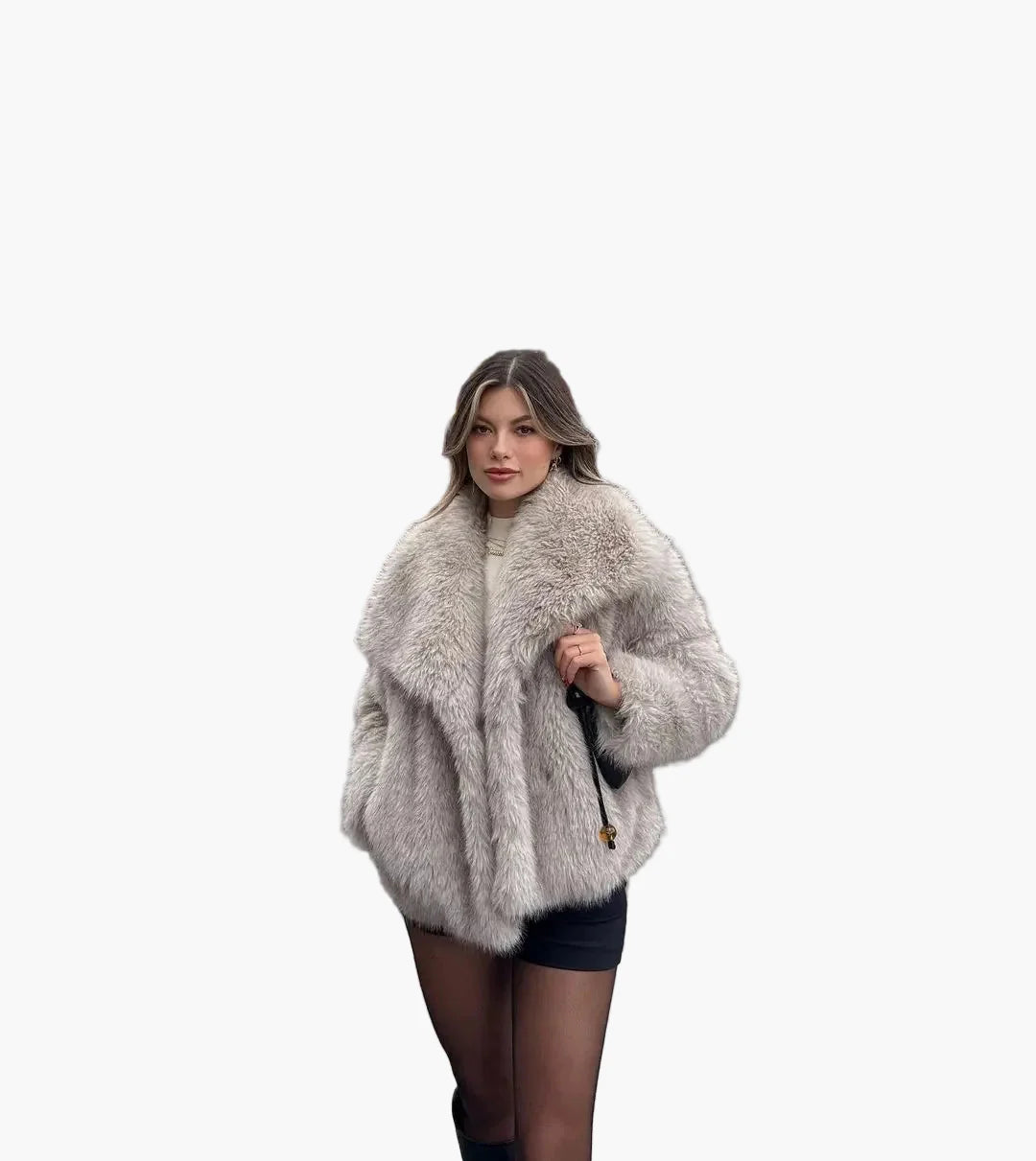 Damen Eleganter Kunstpelz Mantel – Modischer Winterjacke für stilvolle Anlässe