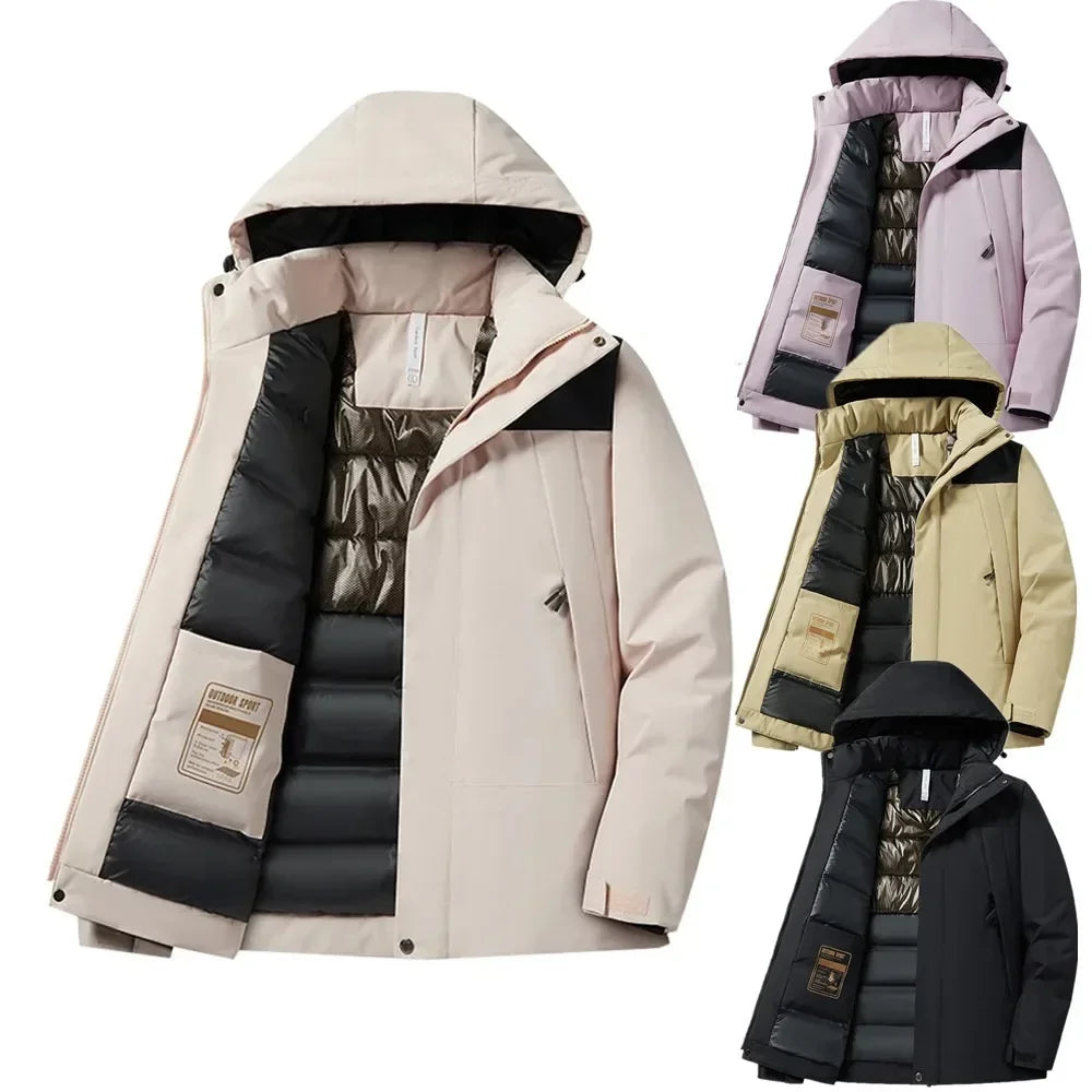 Unisex Winterjacke mit Kapuze und Reißverschluss, gepolstert