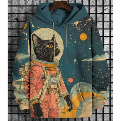 Hoodie mit Katzen-Print Kampfkunst-Motiv Beige Unisex Kapuzenpullover Kängurutasche