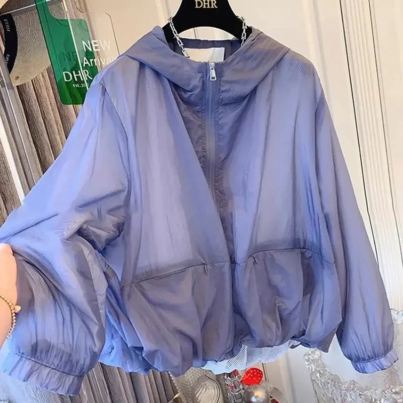 Damen Leichte Windbreaker Jacke mit Kapuze und Reißverschluss Rosa