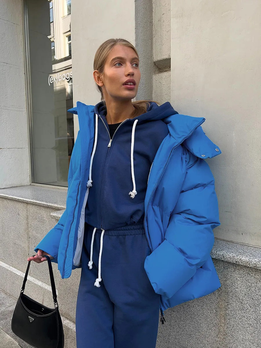 Damen Steppjacke mit Kapuze, kurz, gepolstert