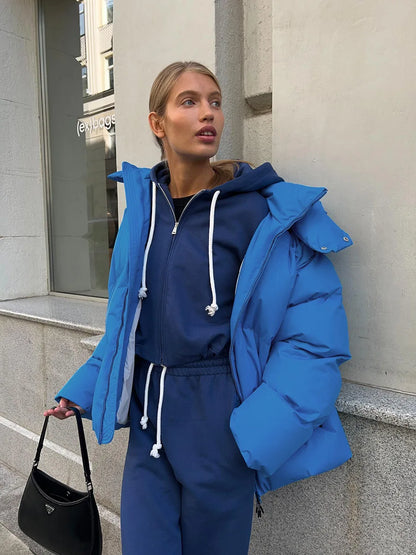 Damen Steppjacke mit Kapuze, kurz, gepolstert
