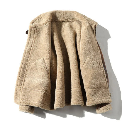 Unisex Winterjacke mit Sherpa-Futter und Reißverschluss – Braun