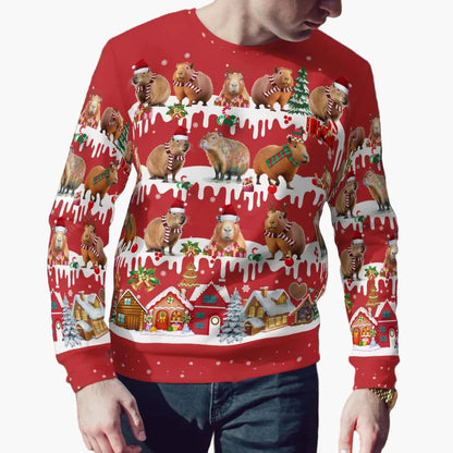 Herren Weihnachts-Sweatshirt mit Capybara-Motiv – Lustiger Ugly Christmas Pullover für festliche Anlässe
