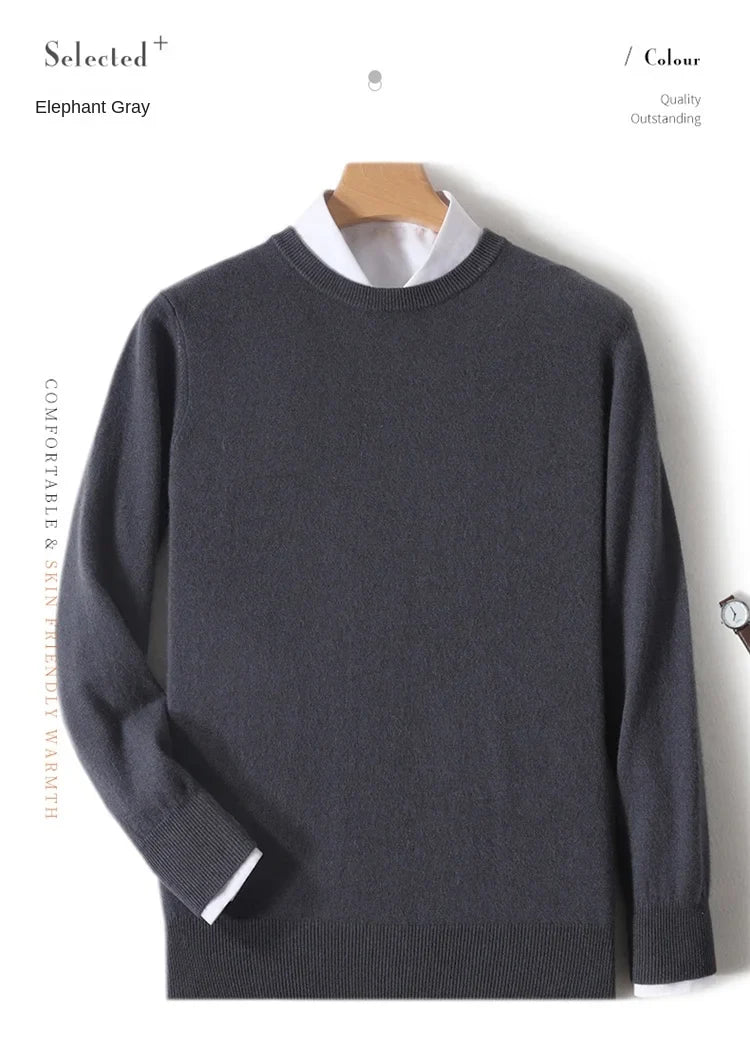 Herren Rundhals Pullover Langarm Feinstrick Basic